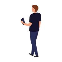 achteraanzicht van jonge man knap met casual kleding met smartphone vector