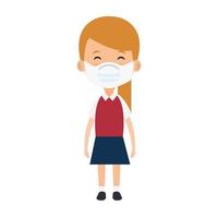 schattig meisje student met behulp van gezichtsmasker geïsoleerd pictogram vector