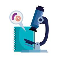 microscoop met micro-organismen en boek vector