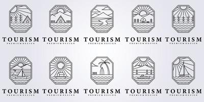 lijn oceaan nautisch avontuur logo vector pictogram illustratie symbool ontwerp surfen vakantie kreek meer rivier bos berg