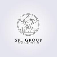 lineaire ski alpine berg sneeuw logo vector illustratie ontwerp, badge embleem pictogram symbool sjabloon achtergrond logo