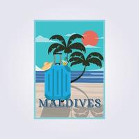 reizen retro vintage poster strand reizen, koffer en palmboom vector poster logo illustratie ontwerp sjabloon achtergrond