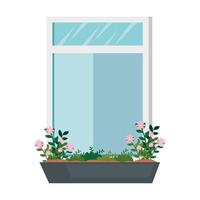 raam voor binnen en buiten, met potplant natuur decoratie, geïsoleerd icon vector