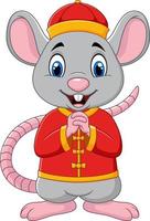 cartoon rat groet gong xi gong xi met chinese traditionele klederdracht. Chinees Nieuwjaar. jaar van de rat vector