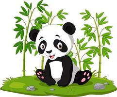 cartoon baby zittende panda in de jungle bamboe vector