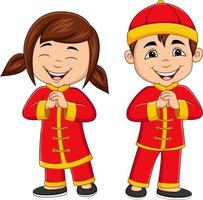 cartoon chinese kinderen die traditioneel chinees kostuum dragen