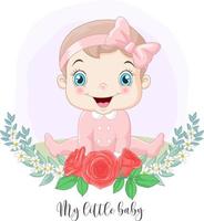 cartoon schattig klein babymeisje met bloemen achtergrond vector