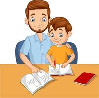 vader helpt zijn zoon huiswerk te maken