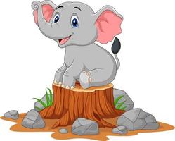 cartoon babyolifant zittend op boomstronk vector