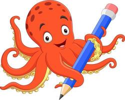 cartoon gelukkige octopus met potlood vector