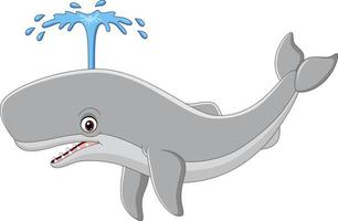 cartoon walvis met spray op witte achtergrond