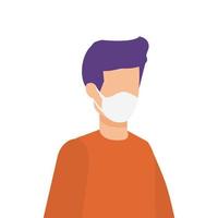 avatar jonge man met gezichtsmasker geïsoleerd pictogram vector