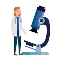 dokter vrouw met microscoop geïsoleerd pictogram vector