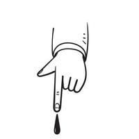 hand getrokken doodle vinger met druppel bloed symbool voor medische bloedonderzoek illustratie vector