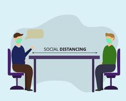 illustratie vector ontwerp van sociale afstand in vergadering. social distancing interviewen.