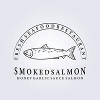 gerookte zalm, verse zeevruchten logo vis vector illustratie ontwerp lijn kunst eenvoudig label pictogram symbool