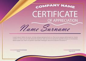luxe paarse certificaatsjabloon met elegant randframe, diplomaontwerp voor afstuderen of voltooiing vector