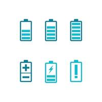 batterijpictogram en opladen, laadindicator vector logo-ontwerpniveau batterij-energievermogen bijna leeg statusbatterijen instellen logo-oplaadniveau-illustratie