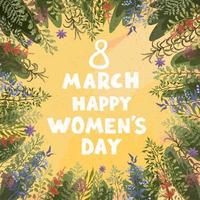 gelukkige vrouwendag 8 maart met schattige illustratie van lenteboeket vector