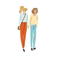 twee jonge vriendinnen die samen op straat lopen vector