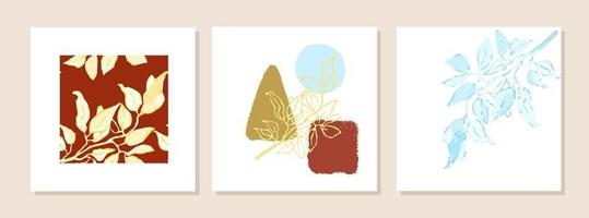 set met collage moderne poster met abstracte vormen en illustratie van plant vector