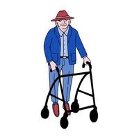 oude man loopt met rollator vector