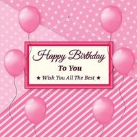 gelukkige verjaardag ontwerp achtergrond met roze ballonnen en strepen textuur vectorillustratie vector