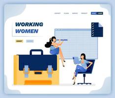 vectorillustratie van vrouwen zitten in werkstoelen en aktetassen metafoor van gendergelijkheid vrouwen kunnen werken. ontwerp kan worden gebruikt voor website, poster, flyer, apps, reclame, promotie, marketing vector