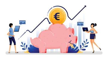 vectorillustratie van grote beslissingen in financiën door geld te investeren om in de toekomst meer winst te maken, wordt metaforisch weergegeven met het spaarvarkenmonster. ontworpen voor website, web, apps, poster, banner vector