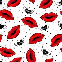 naadloos patroon met rode lippen met harten. schoonheid herhaalde achtergrond. meisjesachtige wallpaper.colorful cartoon-stijl. vector