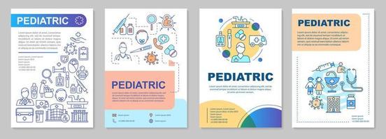 pediatrische brochure sjabloonlay-out. diensten, medische hulp. flyer, boekje, folder printontwerp met lineaire illustraties. vectorpaginalay-outs voor tijdschriften, jaarverslagen, reclameposters