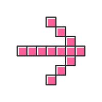 pixel roze pijl kleur pictogram. vooruit richtingaanwijzer, rechter markering. met vermelding van teken, aanwijzer knop. pixel gaming pijl. mozaïek navigatie symbool. richting bewegen. geïsoleerde vectorillustratie vector