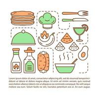 mexicaanse keuken artikel pagina vector sjabloon. cateringservice. brochure, tijdschrift, boekje ontwerpelement met lineaire pictogrammen en tekstvakken. print ontwerp. conceptillustraties met tekstruimte