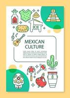 mexicaanse cultuur brochure sjabloon lay-out. naar mexico reizen. flyer, boekje, folder printontwerp met lineaire illustraties. vectorpaginalay-outs voor tijdschriften, jaarverslagen, reclameposters vector