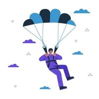 hipster kerel paraglider. jonge man paragliden. gezonde actieve levensstijl en creatief concept voor extreme sporten. mannelijke persoon parachute vliegen. parachutespringen vector eps kunst illustratie