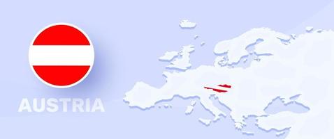 Oostenrijk kaart vlag banner. vectorillustratie met een kaart van europa en gemarkeerd land oostenrijk met nationale vlag vector