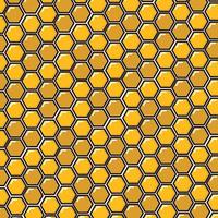patroon met honingraten. cartoon doodle gele vectorillustratie. perfecte achtergrond voor imkers, honing met tekst zoete natuurlijke honing vector