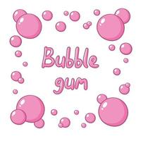 kauwgom tekst vectorillustratie. grappige roze belettering kauwgom op wit, roze letters, grappige belettering in bubbels vector