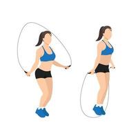 vrouw doet springtouw.skipping cardio-oefening. platte vectorillustratie geïsoleerd op een witte achtergrond vector