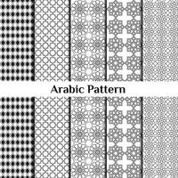 set van 5 Arabische patronen achtergrond. geometrische moslim sieraad. grijs op wit kleurenpalet. vectorillustratie van islamitische textuur. traditioneel arabisch behang vector