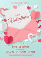 Valentijnsdag partij poster sjabloon met papier kunststijl. vectorillustratie. vector