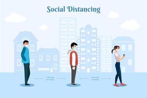social distancing in de openbare ruimte. sociale afstand geïllustreerd concept. stop virus covid19 vector