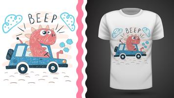 Dino met tractor - idee voor print t-shirt vector