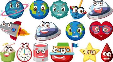 set van verschillende speelgoedobjecten met gezichten