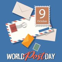 world post day banner met envelop en postzegel vector