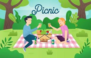 paar picknick in de buitenlucht vector