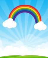 Zonnestraal en blauwe hemel en regenboogachtergrond met copyspace vectorillustratie vector