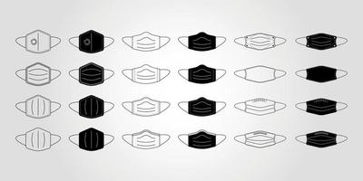 icon set van gezichtsmasker, gebitsbeschermer, masker, geneeskunde vector pictogram illustratie