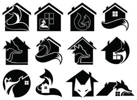 dierlijke vos onroerend goed huis logo ontwerpsjabloon, vectorillustratie vector