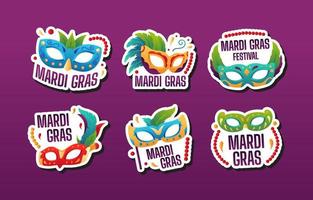 masker van mardi gras festival stickercollectie vector